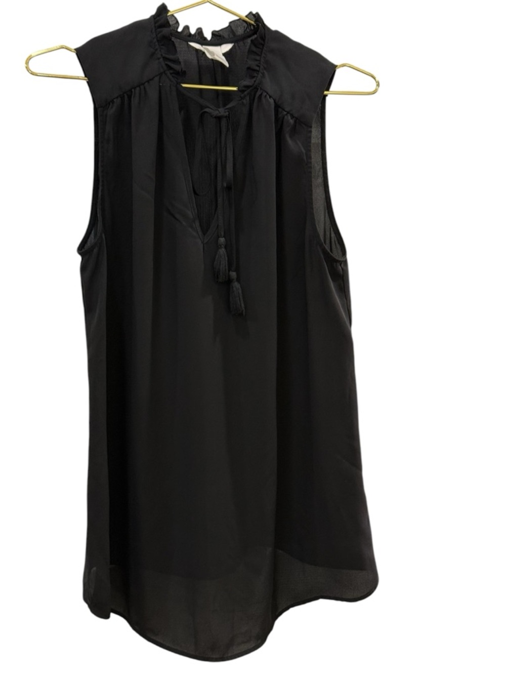H&M Black Sleeveless Tassel Tie Neck Ruffle Blouse